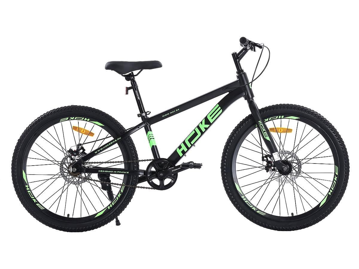 HOKE Rigid WAY 24 матовый чёрный-зелёный Алюминиевая рама, дисковые тормоза, втулки на промподшипниках