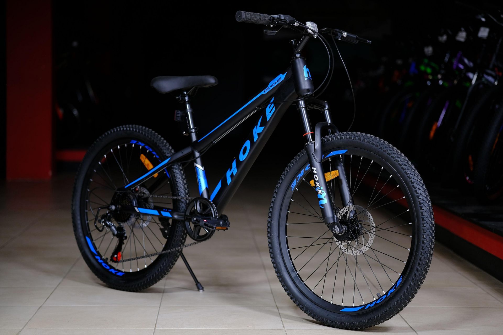 Велосипед HOKE Steel WAY 24 матовый чёрный-синий Стальная рама, дисковые тормоза, втулки на промподшипниках